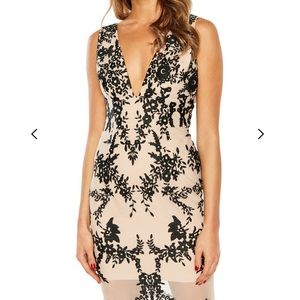 The Bardot Embroidery Nude and Black Midi Dress